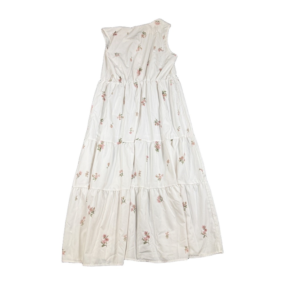 SHEIN White Pink Floral Tiered Maxi Dress XL Sleeveless Button Front Dress